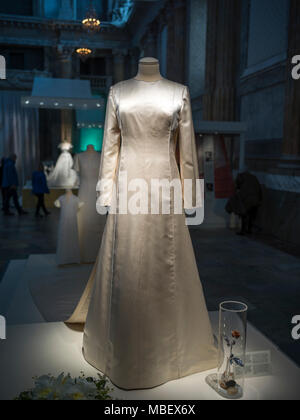 The wedding dress of Queen Silvia of Sweden in Royal Palace, Gamla Stan, Stockholm, Sweden Stock Photo