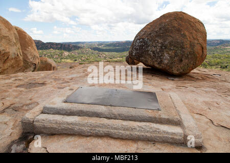 Grave of Cecil John Rhodes in Matobo National Park, Zimbabwe. The country was once named Southern Rhodesia, after Rhodes. Stock Photo