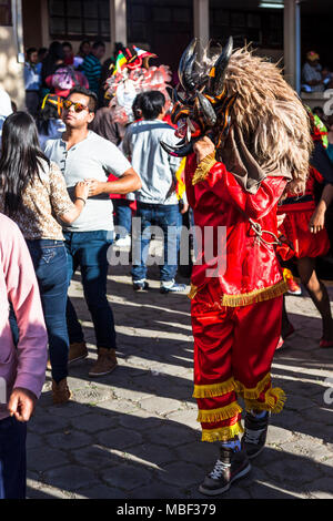 Píllaro, ECUADOR - FEBRUARY 6, 2016: Unidentified man, dressed as Devil in the diabladas festivities in pillaro. Stock Photo
