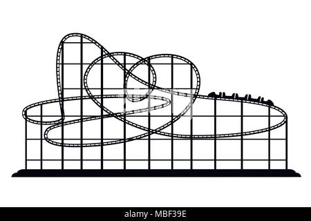Black silhouette. Roller coaster from amusement park. Vector illustration isolated on white background. Web site page and mobile app design. Stock Vector