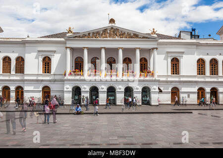 QUITO, ECUADOR - JUNE 30, 2015: Teatro Sucre theater on Plaza del Teatro square is one of the most visited sites in old town of Quito, Ecuador Stock Photo