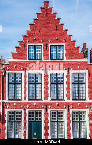 The facade of a medieval merchant's house along the Langerei in Bruges (Brugge), Belgium. Stock Photo