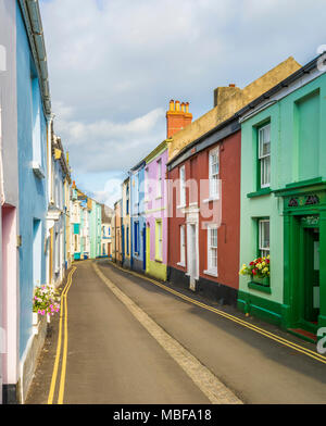 Colourful terraced houses on a narrow street in Appledore, Devon, England, UK Stock Photo