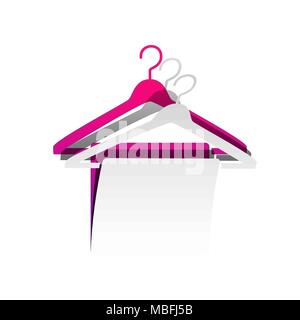 Towel On Hanger sign. Vector. Detachable paper with shadow at underlying layer with magenta-violet background. Stock Vector