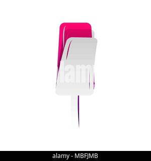 Ice Cream sign. Vector. Detachable paper with shadow at underlying layer with magenta-violet background. Stock Vector