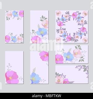 Botanic card with wild flowers and leaves. Stock Vector