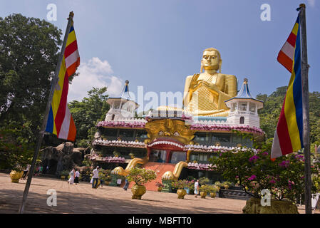 Horizontal view of the front entrance at the Golden Temple in Dambulla, Sri Lanka. Stock Photo