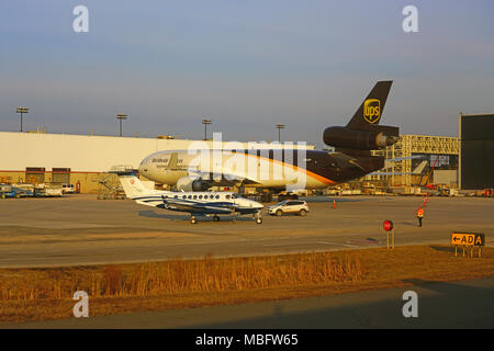 View of a MD11 airplane from freight transporter UPS at the Toronto Pearson International Airport (YYZ) Stock Photo