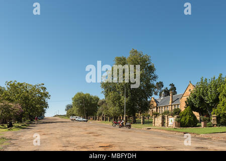 LADYBRAND, SOUTH AFRICA - MARCH 12, 2018: A street scene with the buildings of the high school in Ladybrand, a town in the eastern Free State Province Stock Photo