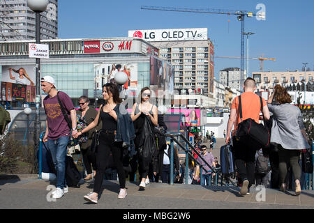 WARSAW, POLAND - April 08, 2018 , Pedestrians, Central Underground Train Station, Warsaw, Poland Stock Photo