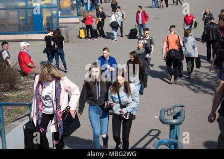 WARSAW, POLAND - April 08, 2018 , Pedestrians, Central Underground Train Station, Warsaw, Poland Stock Photo