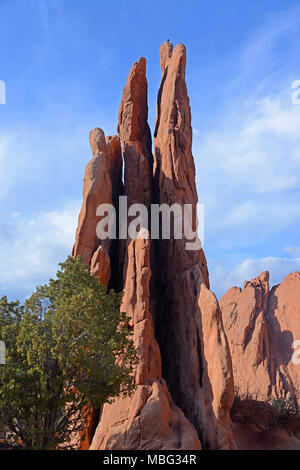 Garden of the Gods Three Graces Red Rock Formation in Colorado Springs, Colorado, USA Stock Photo