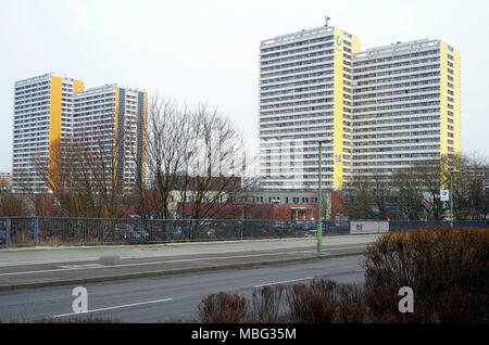 Three 22 And 25 Storey Ddr Double Apartment Blocks Owned By Dewego State Owned Housing Company At Helene Weigel Platz Springpfuhl Berlin Stock Photo Alamy