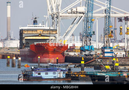 The seaport of Rotterdam, Netherlands, deep-sea port Maasvlakte 2, on an artificially created land area in front of the original coast, Stock Photo