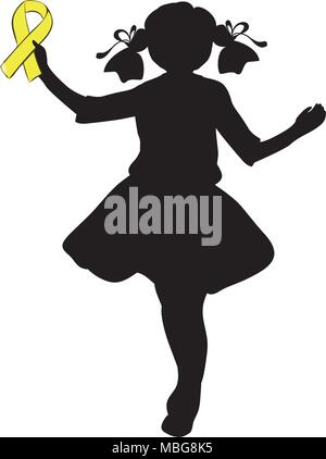 Silhouette girl with yellow ribbon. World chilhood cancer day Stock Vector