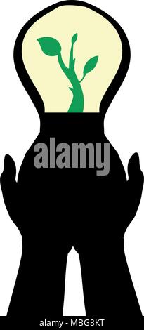 Hands holds lamp sprout plant Stock Vector