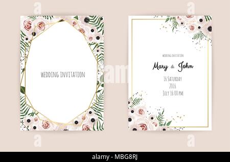 Vector invitation with handmade floral elements. Wedding invitation cards with floral elements. Vector template set Stock Vector