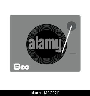 Grey and black vinyl turntable. Flat style vector drawing. Grey gramophone. Stock Vector