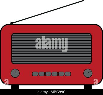 Old and retro style radio. Flat style vector drawing. Red Radio icon and symbol. Outlined vector drawing. Stock Vector