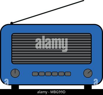 Old and retro style radio. Flat style vector drawing. Blue Radio icon and symbol. Outlined vector drawing. Stock Vector