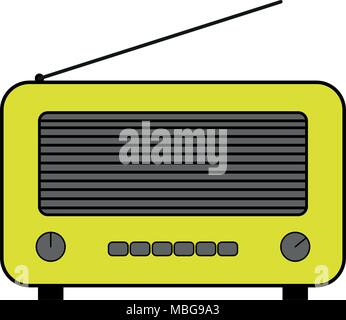 Old and retro style radio. Flat style vector drawing. Yellow Radio icon and symbol. Outlined vector drawing. Stock Vector