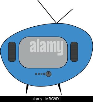 Blue Retro tv vector drawing. Flat style vector. Television icon, symbol isolated on white background, surface. Stock Vector