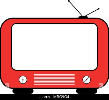 Red retro tv vector drawing. Flat style vector. Television icon, symbol isolated on white background, surface. Stock Vector