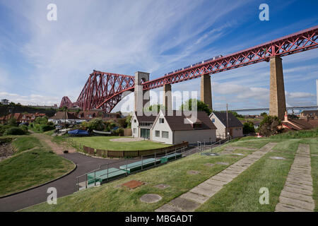 North Queensferry, The Forth railway Bridge (Fife)  A Scotrail class 170 train passing Stock Photo