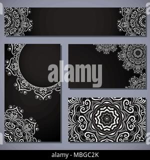 Vector card set. Round ornamental pattern Stock Vector