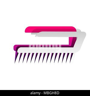 Cleaning brush hygiene tool sign. Vector. Detachable paper with shadow at underlying layer with magenta-violet background. Stock Vector