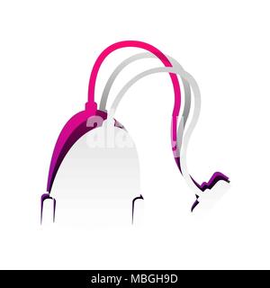 Vacuum Cleaner sign. Vector. Detachable paper with shadow at underlying layer with magenta-violet background. Stock Vector