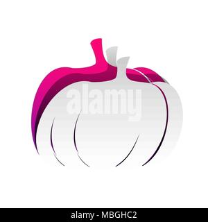 Pumpkin sign. Vector. Detachable paper with shadow at underlying layer with magenta-violet background. Stock Vector