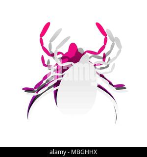 Dust mite sign illustration. Vector. Detachable paper with shadow at underlying layer with magenta-violet background. Stock Vector