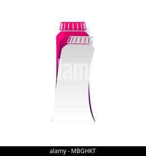 Toothpaste tube sign illustration. Vector. Detachable paper with shadow at underlying layer with magenta-violet background. Stock Vector