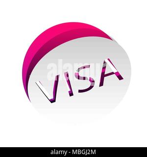 Visa card sign illustration. Vector. Detachable paper with shadow at underlying layer with magenta-violet background. Stock Vector