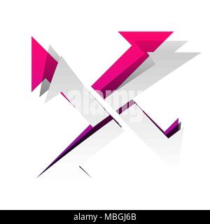 Cross from arrows icon. Vector. Detachable paper with shadow at underlying layer with magenta-violet background. Stock Vector