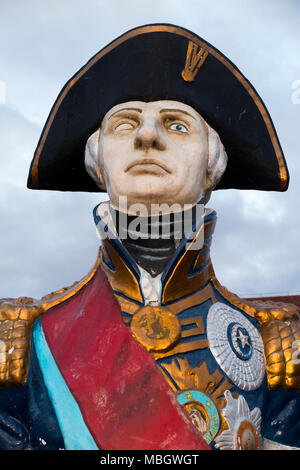 Figurehead from HMS Trafalgar, depicting Admiral Lord Horatio Nelson with his blind eye. Portsmouth Historic Dockyard / Dockyards UK. (95) Stock Photo
