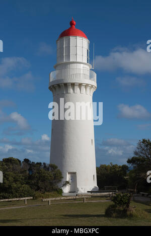 Cape Schanck Lighthouse in Mornington Peninsula National Park, Victoria, Australia. It is located on the southernmost tip of the Mornington Peninsula. Stock Photo