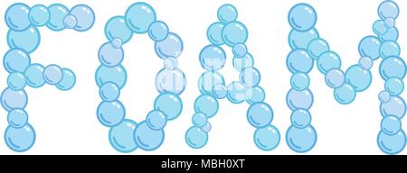 Foam sign made from soap bubbles, foam word, vector illustration badge Stock Vector