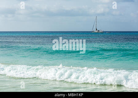 Yacht in blue water of atlantic ocean near Sal, Cape Verde, Cabo Verde Stock Photo