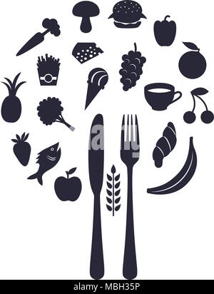 Restaurant Food Icons In Form Of Sphere With Fork And Knife, Vector Illustration Stock Vector