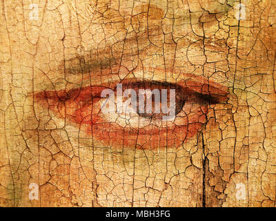Textured and Painted Eye on Cracked wall Stock Photo