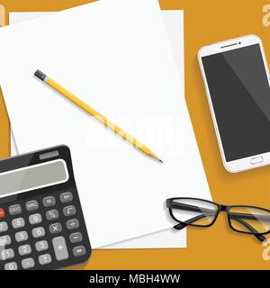 Calculator and office supplies. Vector. Stock Vector