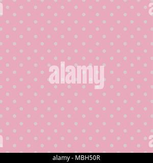 Seamless repeating polka dot spotty pattern with small white spots on a pale pastel pink background. Stock Vector