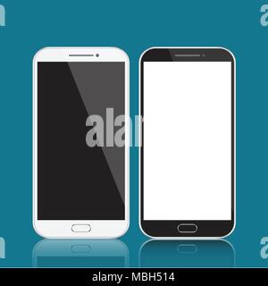 Smartphones black and white. Smartphone isolated on blue background. Vector illustration Stock Vector