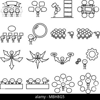 Set of Cartoon simple line charactor in variety action of Business idea concept for vector graphic design Stock Vector