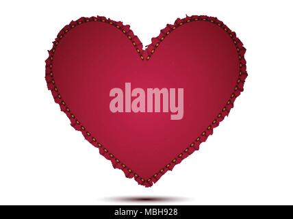Realistic Red Denim texture of heart vector icon illustration design for Valentine concept idea Stock Vector