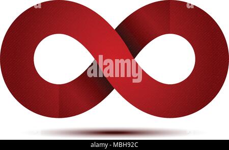 Realistic Red Denim texture of Endless infinity loop vector symbol for graphic illustration design concept idea Original Stock Vector