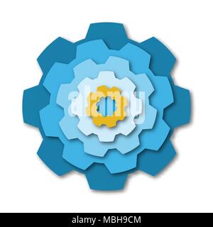 Simple blue mechanism cog gear wheel in Paper cut concept for business idea graphic design vector Stock Vector