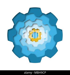 Simple blue mechanism cog gear wheel in Paper cut concept for business idea graphic design vector Stock Vector